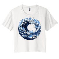 Cute Wave Of Blue Cats For Kamala Women's Crop Top Tee