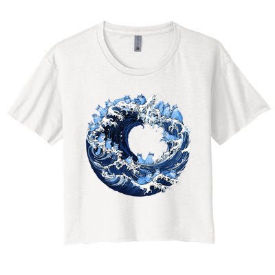 Cute Wave Of Blue Cats For Kamala Women's Crop Top Tee