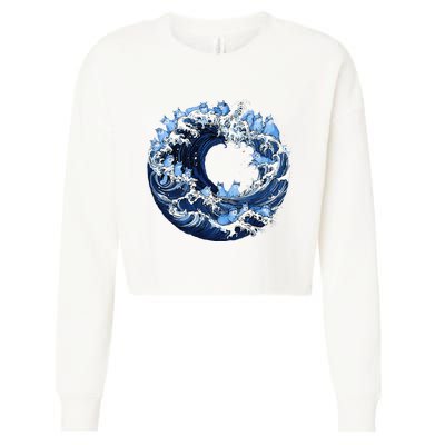 Cute Wave Of Blue Cats For Kamala Cropped Pullover Crew