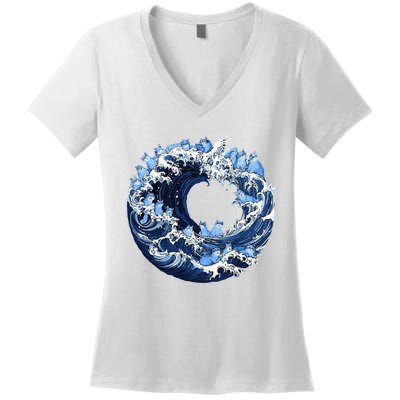 Cute Wave Of Blue Cats For Kamala Women's V-Neck T-Shirt