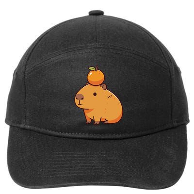 Capybara With Orange On The Head Capybara 7-Panel Snapback Hat
