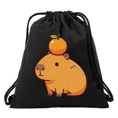 Capybara With Orange On The Head Capybara Drawstring Bag