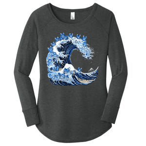 Cute Wave Of Blue Cats For Kamala Women's Perfect Tri Tunic Long Sleeve Shirt