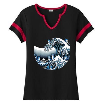 Cute Wave Of Blue Cats For Kamala Funny Ladies Halftime Notch Neck Tee