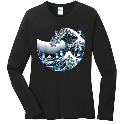 Cute Wave Of Blue Cats For Kamala Funny Ladies Long Sleeve Shirt