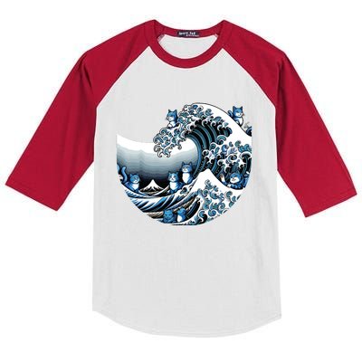 Cute Wave Of Blue Cats For Kamala Funny Kids Colorblock Raglan Jersey