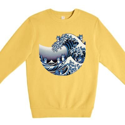 Cute Wave Of Blue Cats For Kamala Funny Gift Premium Crewneck Sweatshirt