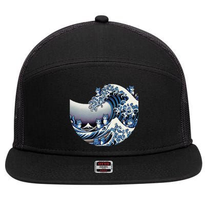 Cute Wave Of Blue Cats For Kamala Funny Gift 7 Panel Mesh Trucker Snapback Hat