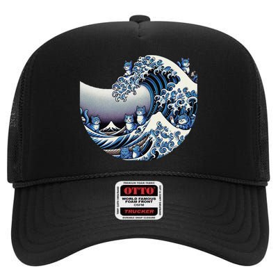 Cute Wave Of Blue Cats For Kamala Funny Gift High Crown Mesh Back Trucker Hat