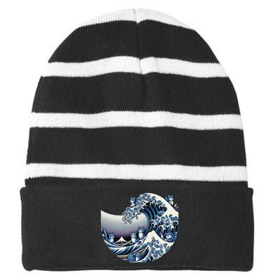 Cute Wave Of Blue Cats For Kamala Funny Gift Striped Beanie with Solid Band