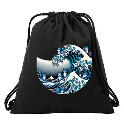 Cute Wave Of Blue Cats For Kamala Funny Drawstring Bag