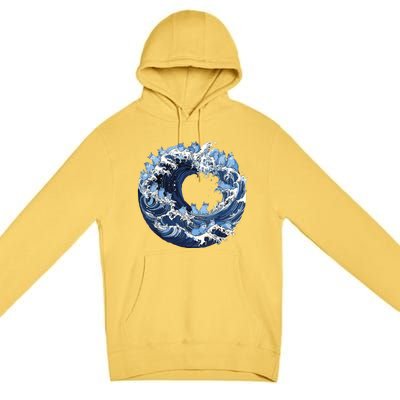 Cute Wave Of Blue Cats For Kamala Premium Pullover Hoodie