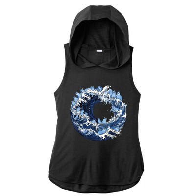 Cute Wave Of Blue Cats For Kamala Ladies PosiCharge Tri-Blend Wicking Draft Hoodie Tank