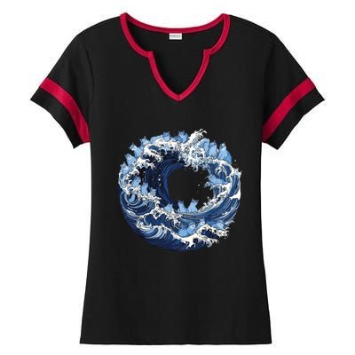 Cute Wave Of Blue Cats For Kamala Ladies Halftime Notch Neck Tee