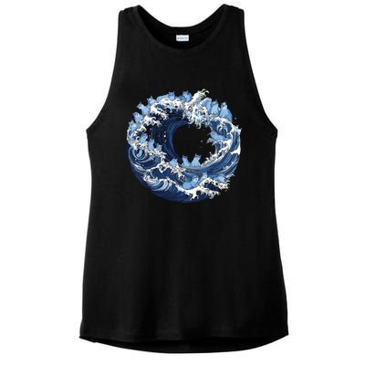 Cute Wave Of Blue Cats For Kamala Ladies PosiCharge Tri-Blend Wicking Tank