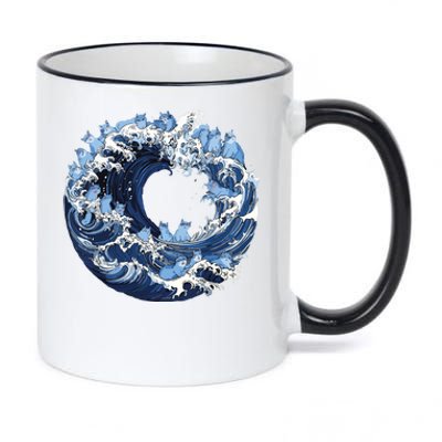 Cute Wave Of Blue Cats For Kamala 11oz Black Color Changing Mug