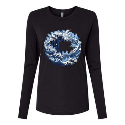 Cute Wave Of Blue Cats For Kamala Womens Cotton Relaxed Long Sleeve T-Shirt