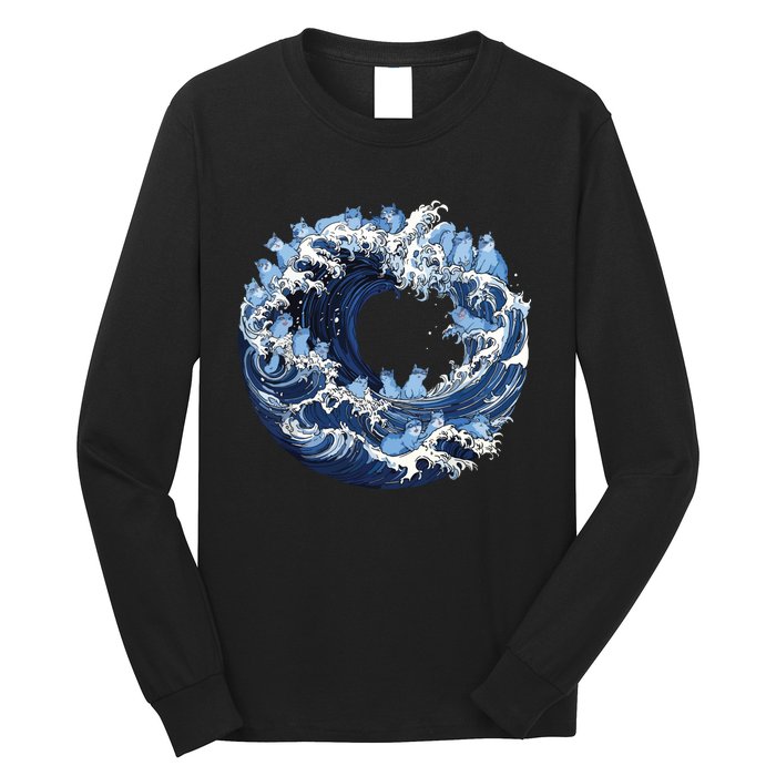 Cute Wave Of Blue Cats For Kamala Long Sleeve Shirt