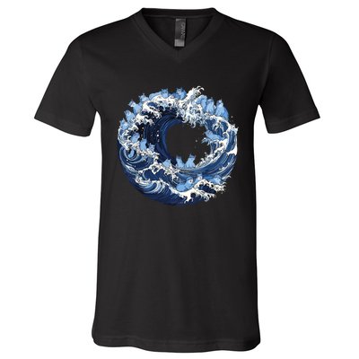 Cute Wave Of Blue Cats For Kamala V-Neck T-Shirt