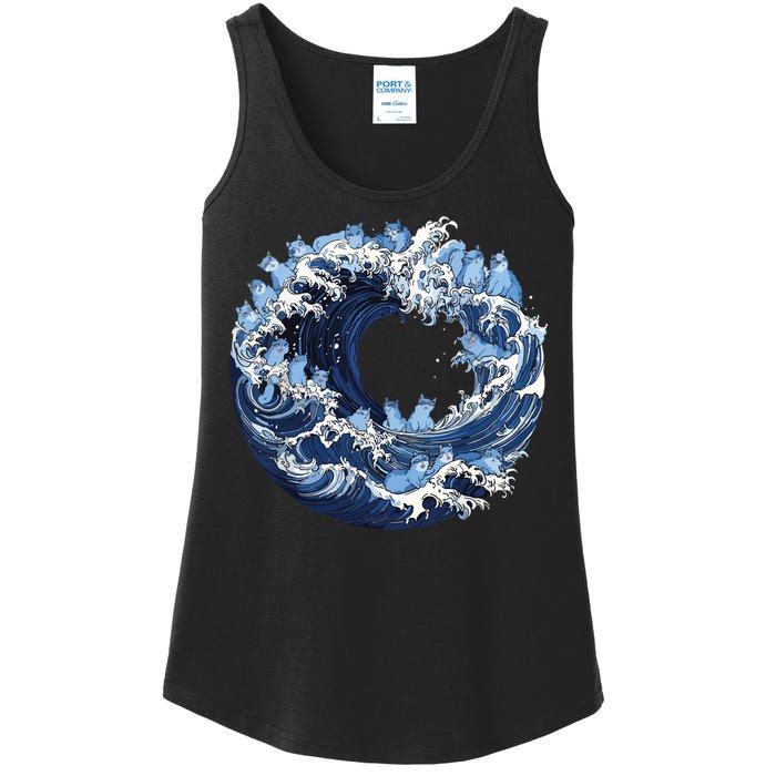 Cute Wave Of Blue Cats For Kamala Ladies Essential Tank