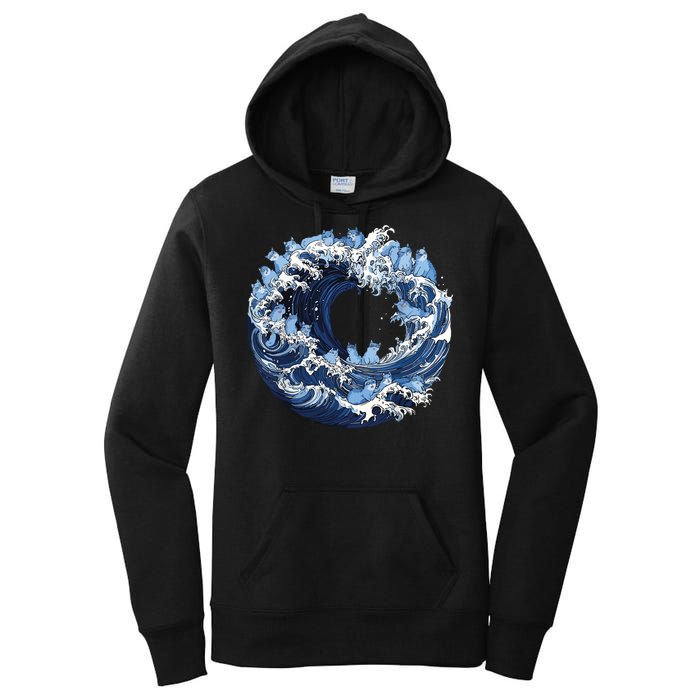 Cute Wave Of Blue Cats For Kamala Women's Pullover Hoodie