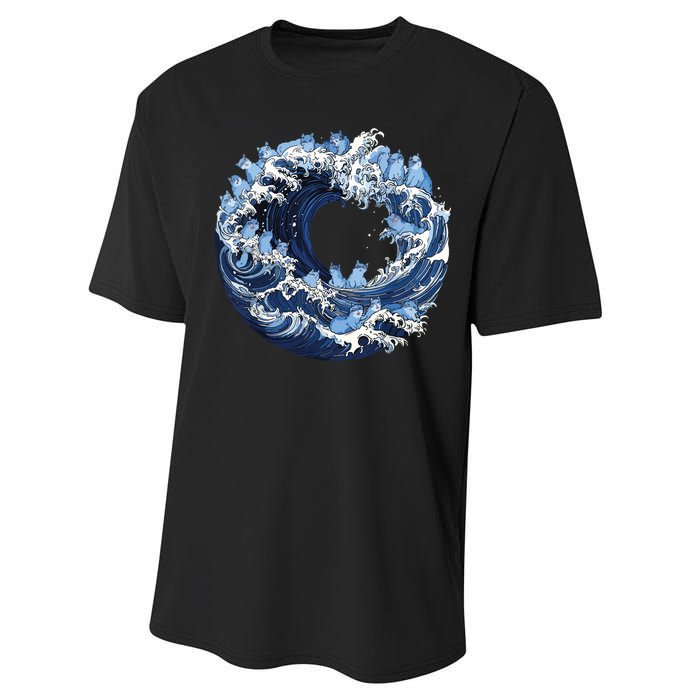 Cute Wave Of Blue Cats For Kamala Performance Sprint T-Shirt