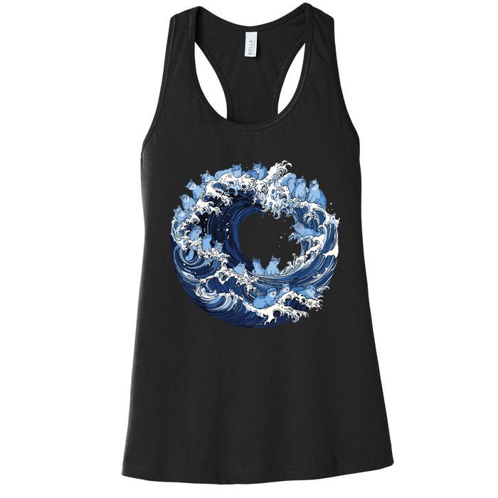 Cute Wave Of Blue Cats For Kamala Women's Racerback Tank