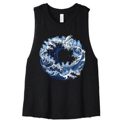 Cute Wave Of Blue Cats For Kamala Women's Racerback Cropped Tank