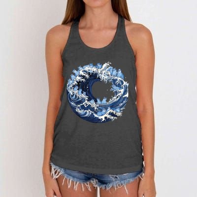 Cute Wave Of Blue Cats For Kamala Women's Knotted Racerback Tank