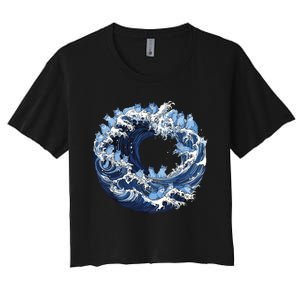 Cute Wave Of Blue Cats For Kamala Women's Crop Top Tee