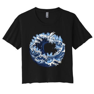 Cute Wave Of Blue Cats For Kamala Women's Crop Top Tee