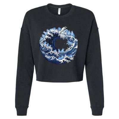 Cute Wave Of Blue Cats For Kamala Cropped Pullover Crew