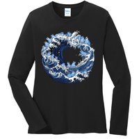 Cute Wave Of Blue Cats For Kamala Ladies Long Sleeve Shirt