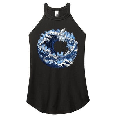 Cute Wave Of Blue Cats For Kamala Women's Perfect Tri Rocker Tank