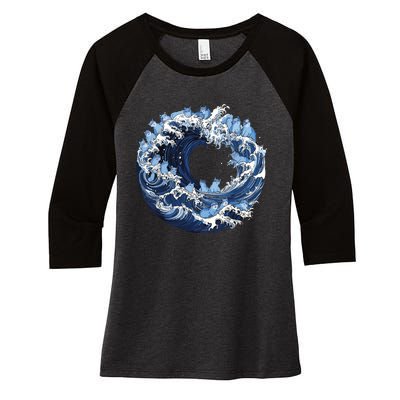 Cute Wave Of Blue Cats For Kamala Women's Tri-Blend 3/4-Sleeve Raglan Shirt