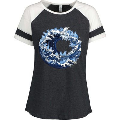 Cute Wave Of Blue Cats For Kamala Enza Ladies Jersey Colorblock Tee