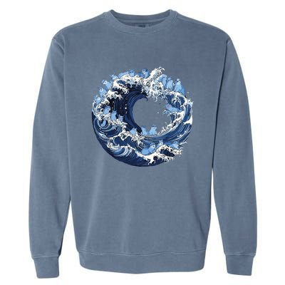 Cute Wave Of Blue Cats For Kamala Garment-Dyed Sweatshirt