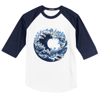 Cute Wave Of Blue Cats For Kamala Baseball Sleeve Shirt