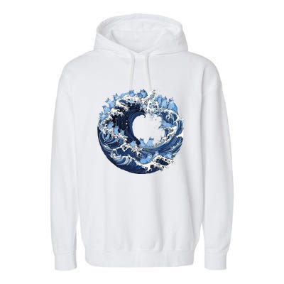 Cute Wave Of Blue Cats For Kamala Garment-Dyed Fleece Hoodie