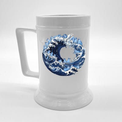 Cute Wave Of Blue Cats For Kamala Beer Stein