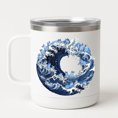 Cute Wave Of Blue Cats For Kamala 12 oz Stainless Steel Tumbler Cup