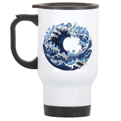 Cute Wave Of Blue Cats For Kamala Stainless Steel Travel Mug