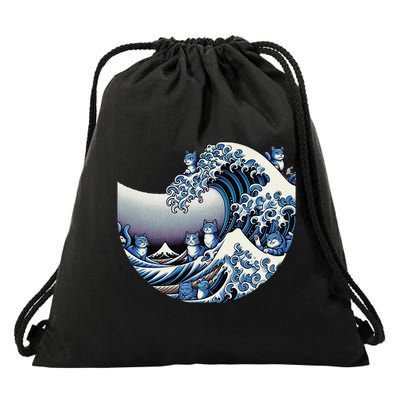 Cute Wave Of Blue Cats For Kamala Funny Drawstring Bag