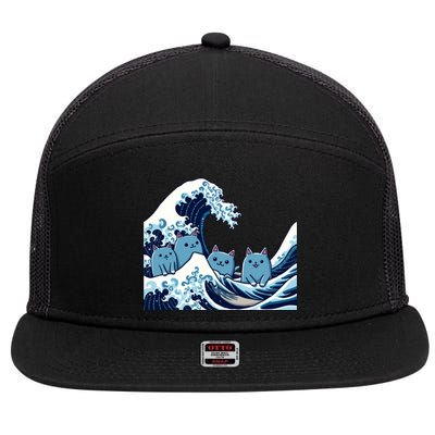 Cute Wave Of Blue Cats For Kamala Gift 7 Panel Mesh Trucker Snapback Hat