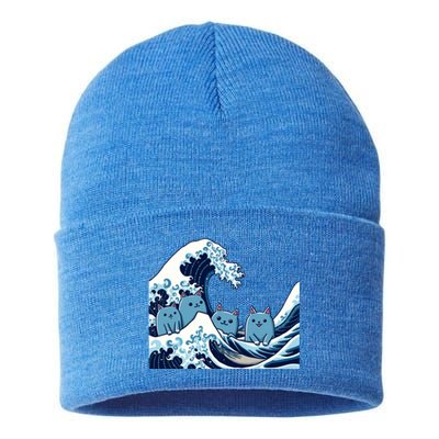 Cute Wave Of Blue Cats For Kamala Gift Sustainable Knit Beanie