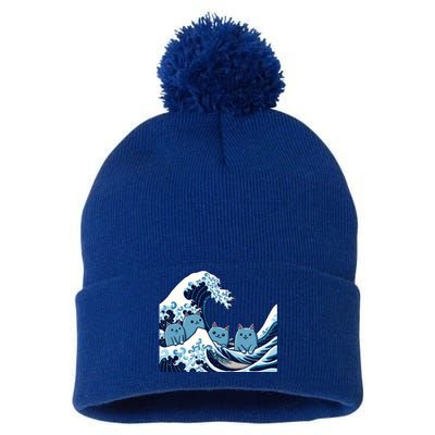 Cute Wave Of Blue Cats For Kamala Gift Pom Pom 12in Knit Beanie