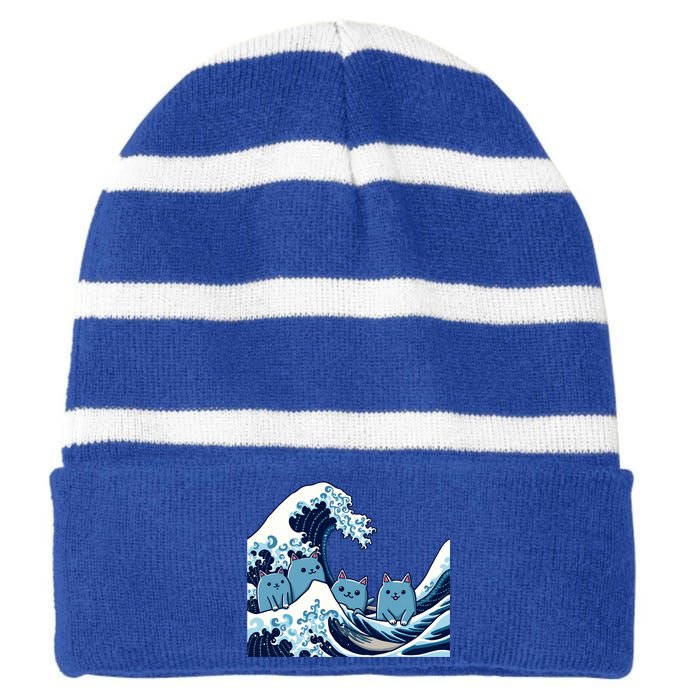 Cute Wave Of Blue Cats For Kamala Gift Striped Beanie with Solid Band