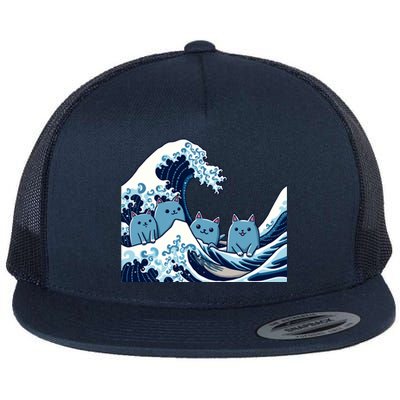 Cute Wave Of Blue Cats For Kamala Gift Flat Bill Trucker Hat