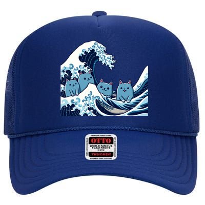 Cute Wave Of Blue Cats For Kamala Gift High Crown Mesh Back Trucker Hat