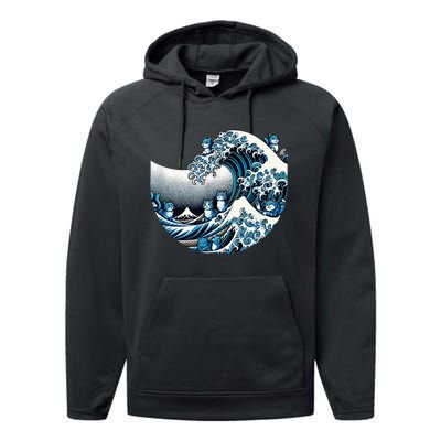 Cute Wave Of Blue Cats Blue Cats Wave Performance Fleece Hoodie